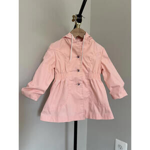 Vintage Paper Tag Pastel Pink Spring Trench Coat w/ Floral Buttons & Hood